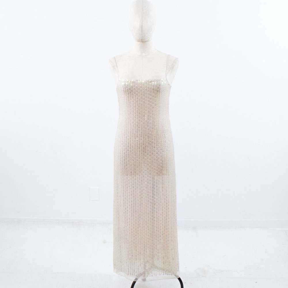 VTG 90s Genny Prada 4 Silk Hologram Sequin Gown - Picture 6 of 15